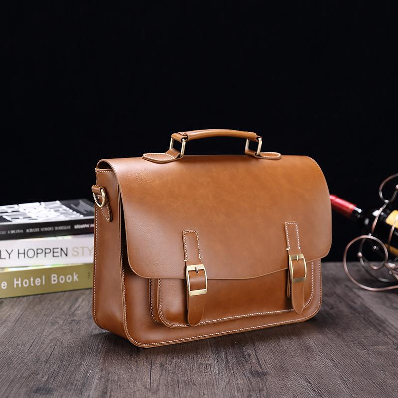 Деловой портфель из искусственной кожи, мужская сумка через плечо на одно плечо, полустилизованная горизонтальная мужская сумка в стиле ретро