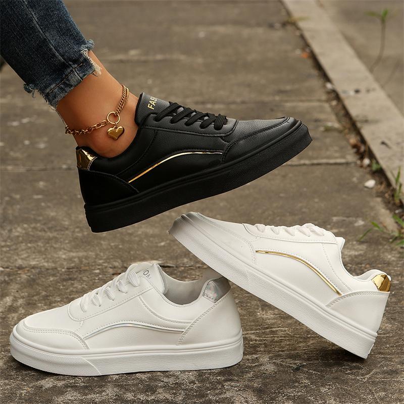 Повседневные женские кроссовки, новые трендовые женские теннисные туфли большого размера, белые спортивные кроссовки для скейтбординга на плоской подошве со шнуровкой