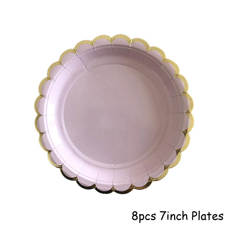 Золото Фиолетовый Вечеринка Одноразовые Столовые Наборы Бумажные Стаканчики Тарелки Товары Для Детского Праздника День Рождения Карнавал Свадебный Декор Детские Сувениры
