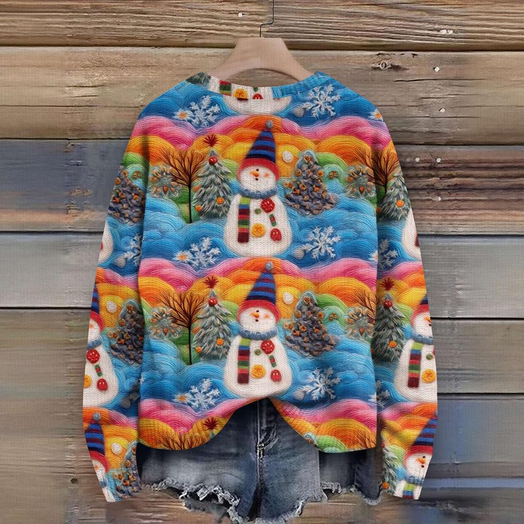 Пуловеры с длинным рукавом для женщин, с круглым вырезом, повседневные, милые, с принтом, вязаные, оверсайз