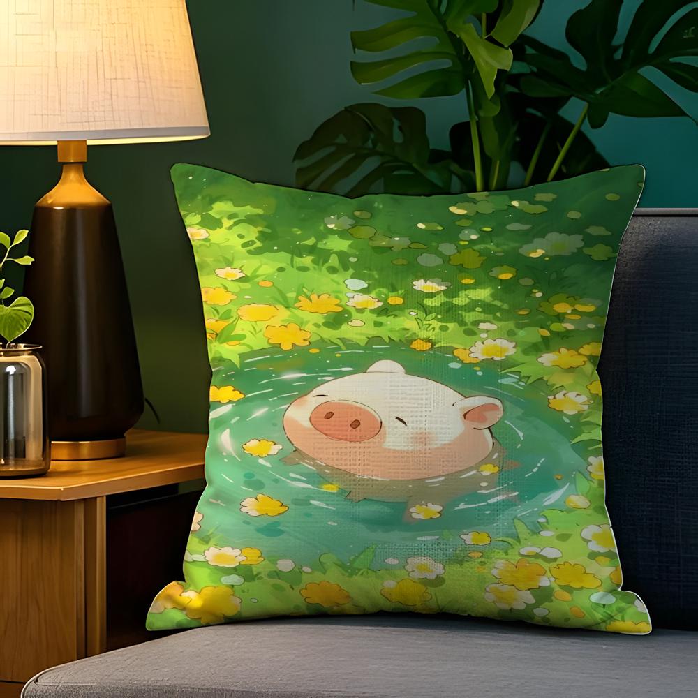 Cute cartoon animal girl decor  Pillow Case Natural Linen Pillow Case DoubleSided Decor Sofa Pillowcase Home Decor