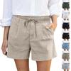 Women's Soft Cotton Linen Shorts Pockets Soft Button Closure No Zipper Slim Fit Shorts