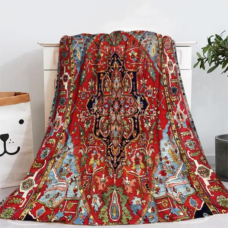 Geometric Ethnic Boho Pattern Flannel Throw Blanket Soft Warm for Home Sofa Decor Kids Adults Camping Blanket King Queen Size