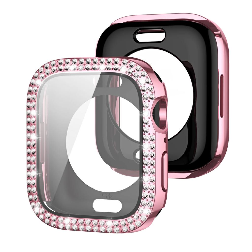 Сверкающий Чехол со стеклом для Apple Watch 44 45мм 41мм 40 42мм 44мм Алмазный бампер+Защитное стекло для Серии 11 10 9 8 7 5 6 SE