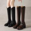 Осенне-зимние женские однотонные модные ботинки большого размера новые на высоком каблуке толстой подошве с круглым носком удобные на молнии квадратный каблук женские ботинки