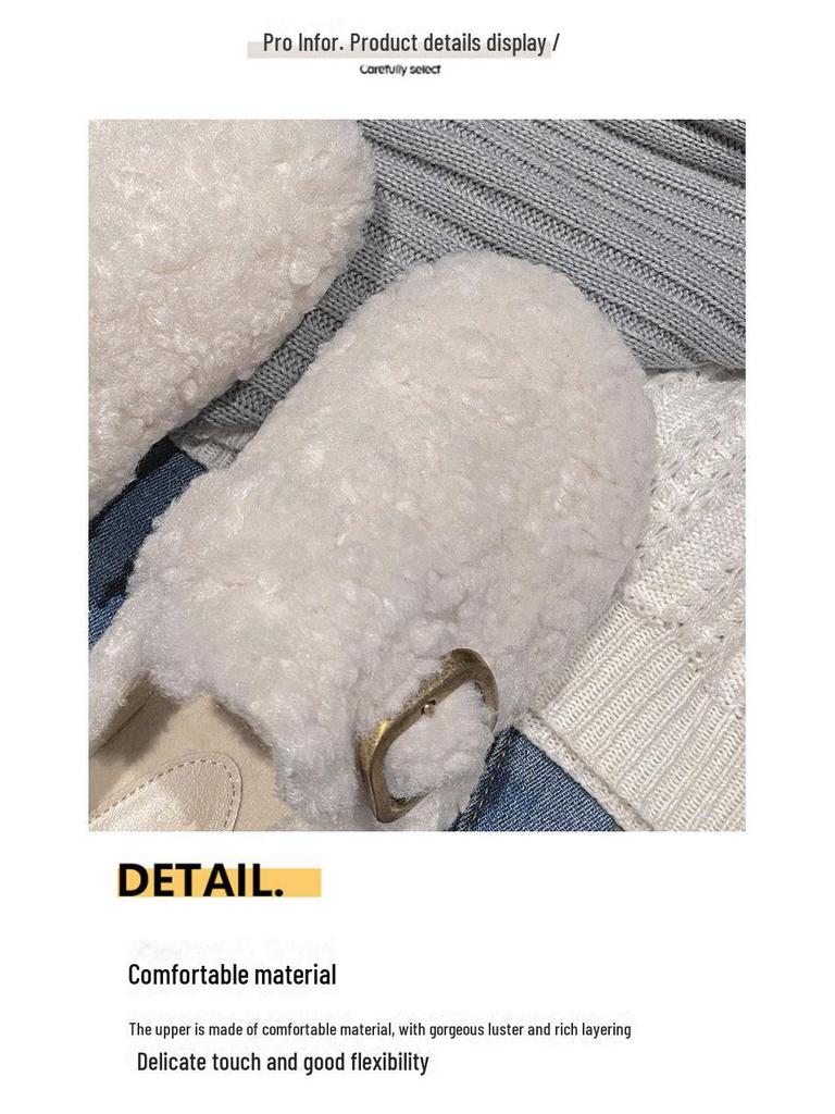 2025 Autumn/Winter Women's Thick Heel Fur Slippers, Round Toe, Closed Toe Mules, Size 41-43. Perfect for Outdoor Wear.