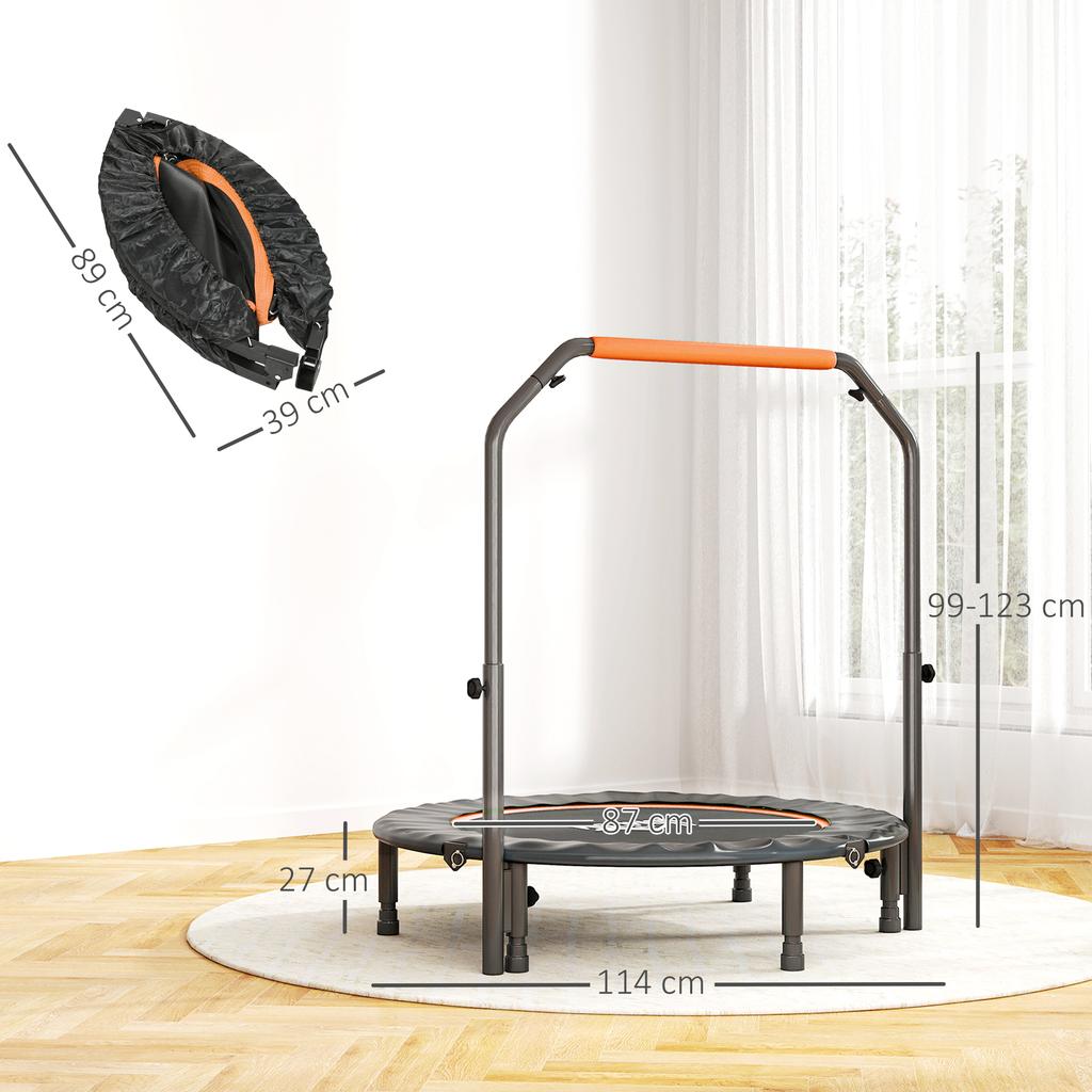 45" Foldable Mini Fitness Trampoline, with Adjustable Foam Handle, Orange