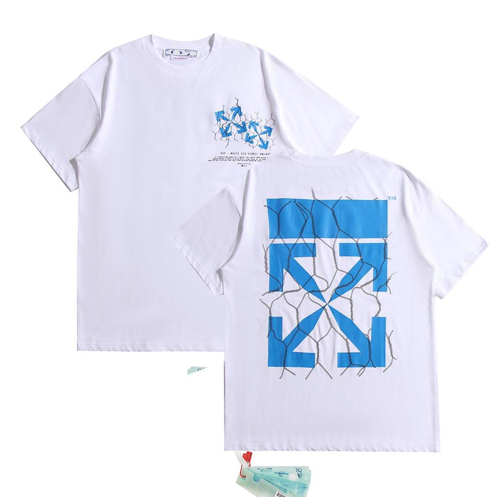 Off-White Летняя новинка 2025 года с принтом Lightning Blue Arrow, классическая футболка с короткими рукавами для мужчин и женщин