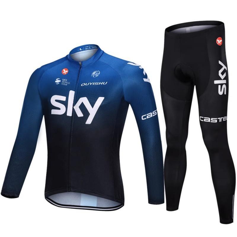 Mens Cycling Jersey Bib Shorts Set Quick-Dry Long Sleeve Bike Outfit Road Mountain Apparel