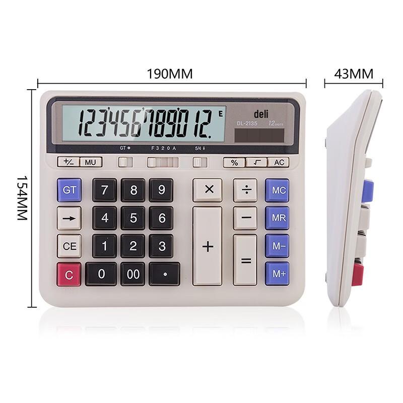 Deli 12-Digit Large Screen Dual Power Desktop Calculator