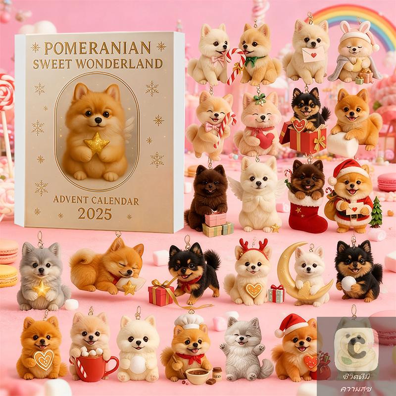 Christmas Gift for Dog Lovers Pomeranian Themed Advent Calendar 2025 with 2D Acrylic Toys 24 Days of Fun Canine Ornaments Decor
