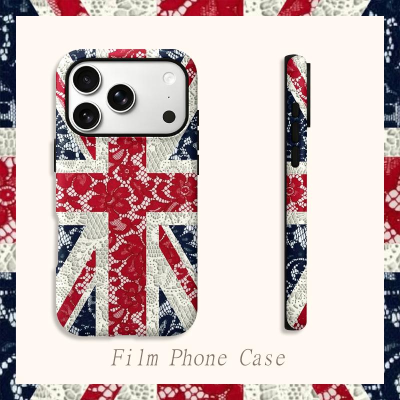 Кружевная текстура UK Union Jack Цветочный Винтажный Графический Принт Арт Пленка Эстетичный Защитный Ударопрочный Бампер Чехол Покрытия Для iPhone 14 15 16 Pro Max Plus