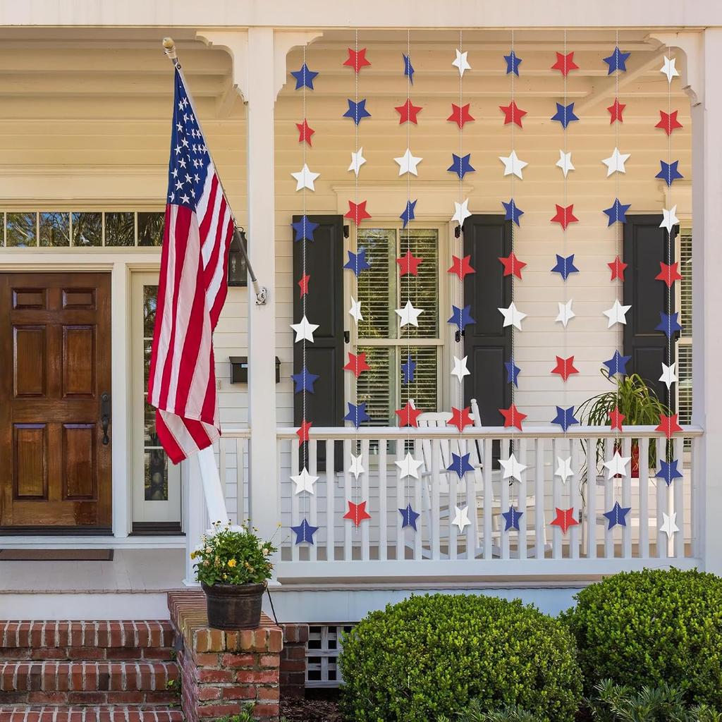 Patriotic Star Garland Banner Streamers Red White and Blue - 59 FT 6 Strands - Patriotic Decorations for 4th of July, Independence Day, Labor Day,