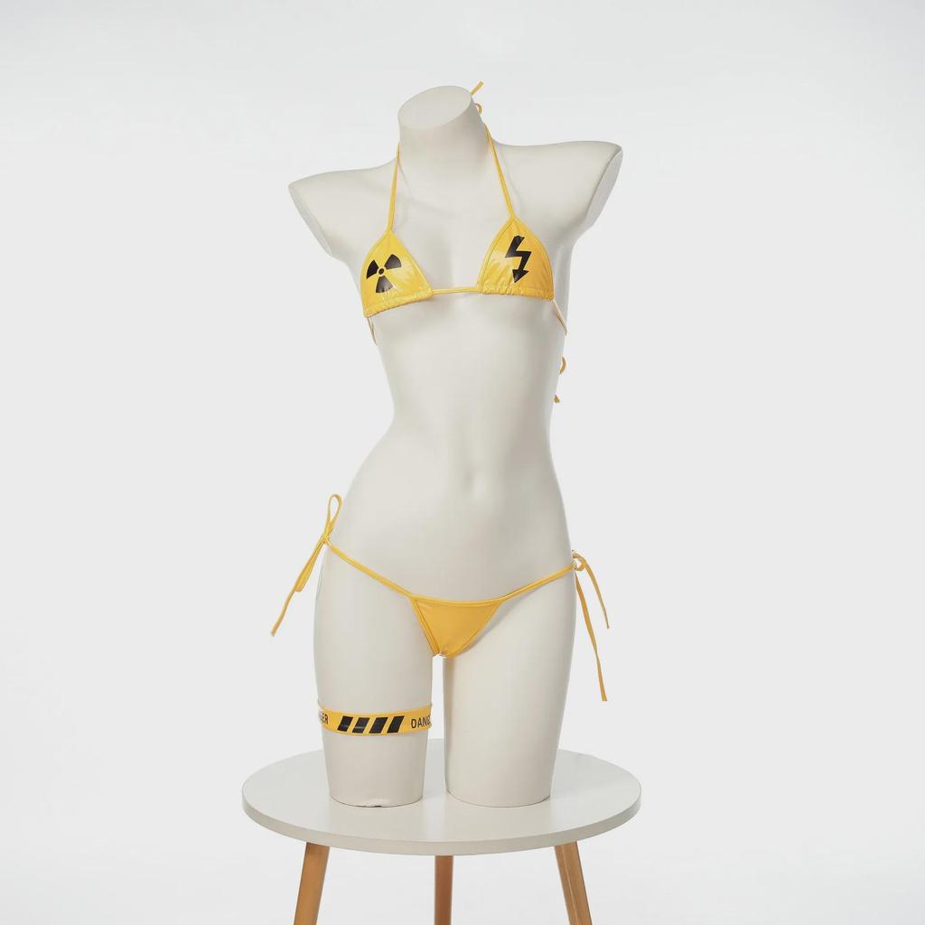 Cyber Leather Punk Style Three-Point Strap Bikini Lingerie C2100