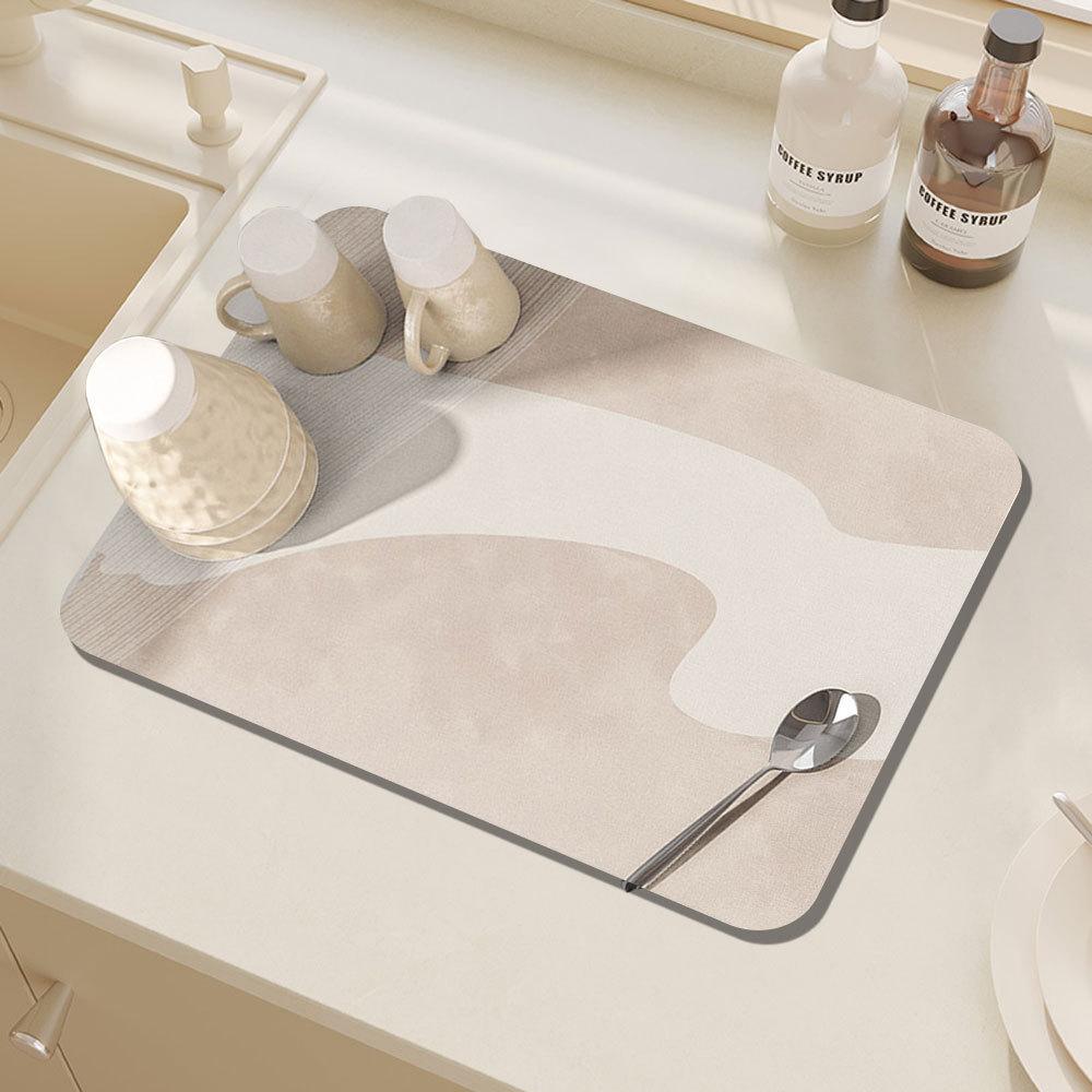 Modern Geometric Diatomite Kitchen Mat Super Absorbent Fast Drying Heat-Resistant Pad for Kitchen Countertop Dish Drying Use