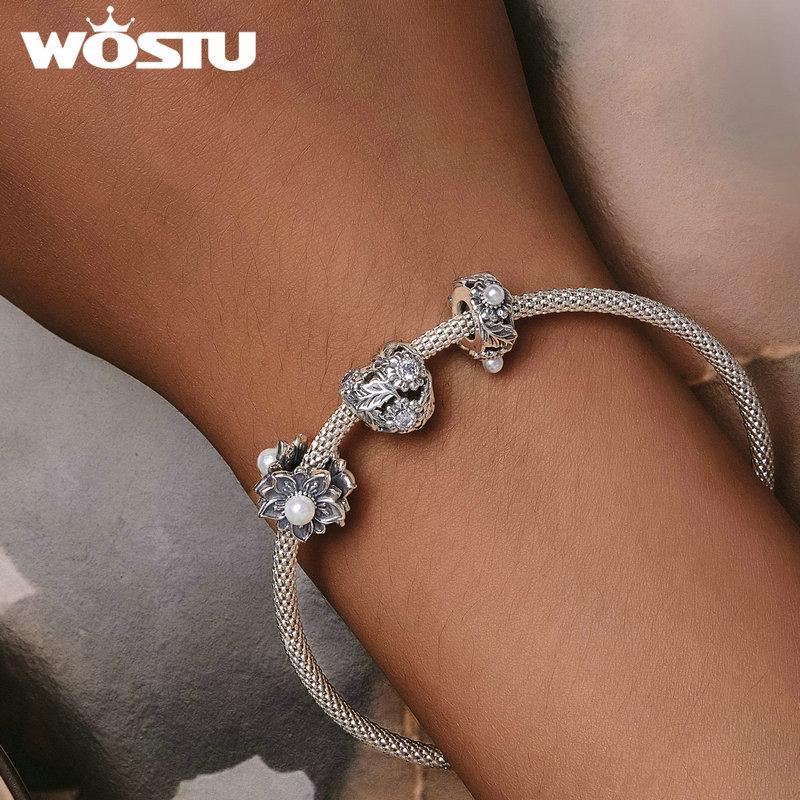 WOSTU 925 Sterling Silver Romance Retro Vine Charms for Women Girls Bracelet & Bangle DIY Jewelry