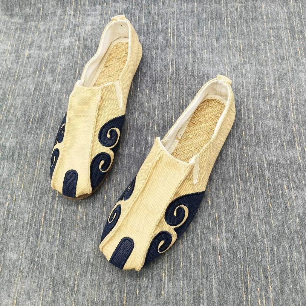 Мужские льняные туфли-монки Dali, лоферы на мягкой подошве, дизайн «Благоприятные облака», дышащие слипоны, китайский стиль.