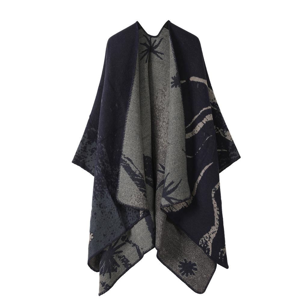 Plain Versatile Shawl Air-Conditioned Room Women'S Knitted Cape With Double-Sided Scarf