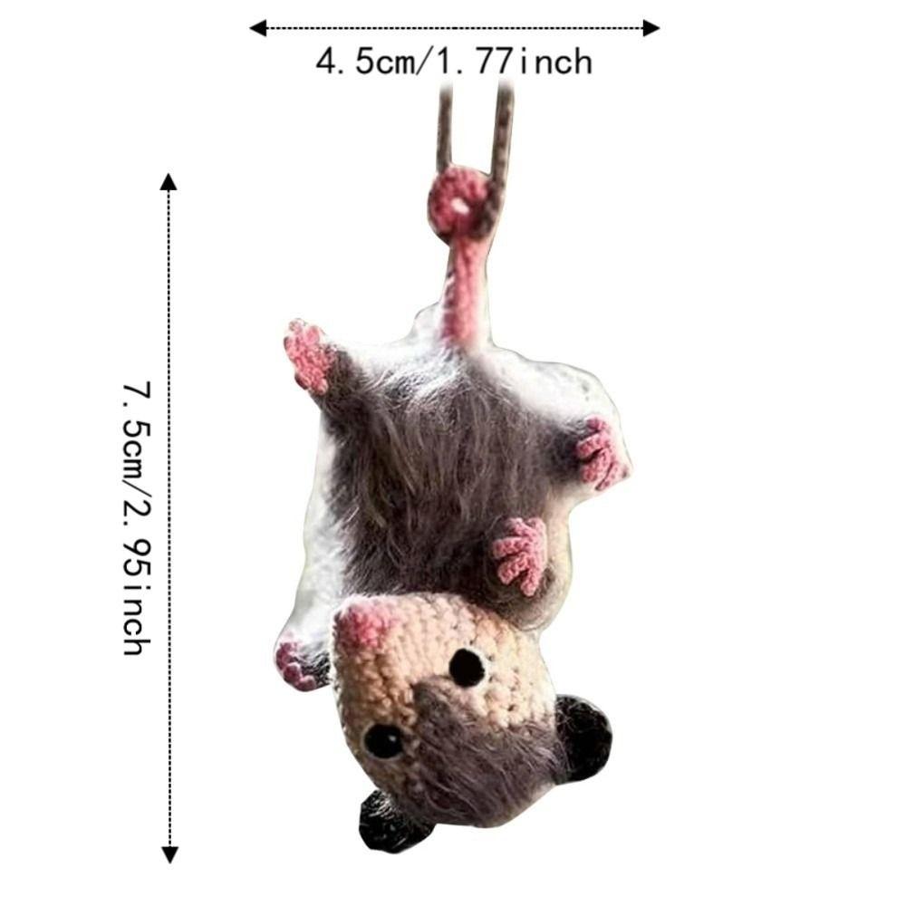 Crochet Rearview Mirror Accessory Handmade Knitted Screaming Possum Ornament For Car Interior