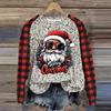 Women's Fashion Round Neck Pullover Plunging Sleeve Tee Christmas Printed Top