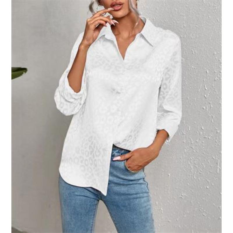 Женская мода повседневная летняя весна леопардовый принт длинный рукав воротник поло блузки и рубашки