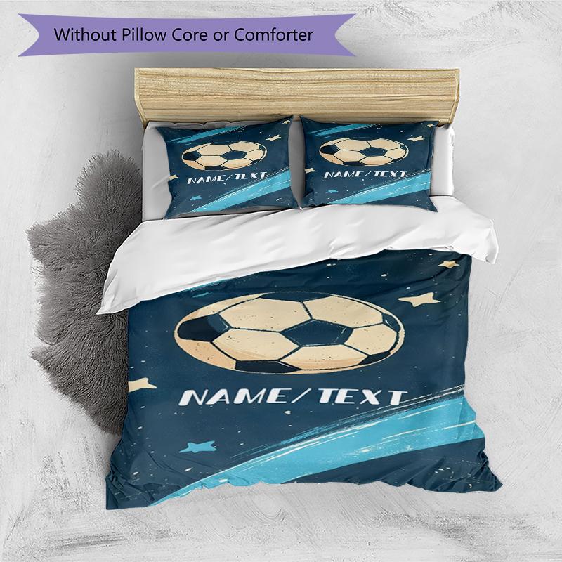 3PC Custom Name Soccer Ball Dreams Bedding Set Duvet Cover Closure Includes 1 Duvet Cover & 2 Pillowcases for Bedroom