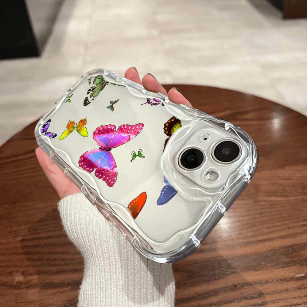Мягкие волнистые чехлы для телефонов N76 с бабочкой для Samsung A54 A34 A13 A14 S23 S24 Ultra Xiaomi Redmi Note 13 12C Realme Infinix, защитный бампер