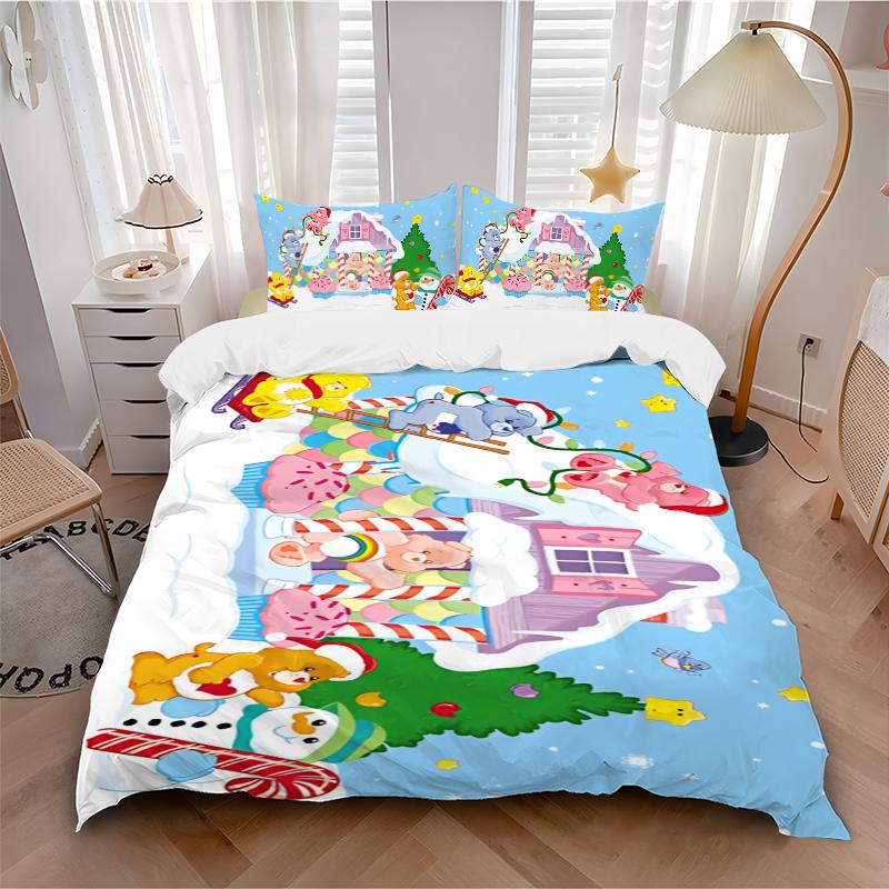 3Pcs Christmas Bears Celebration Bedding Set Quilt Cover Pillowcase Home Christmas Xmas Halloween Gift 1 Duvet Cover 2 Pillowcase S921114