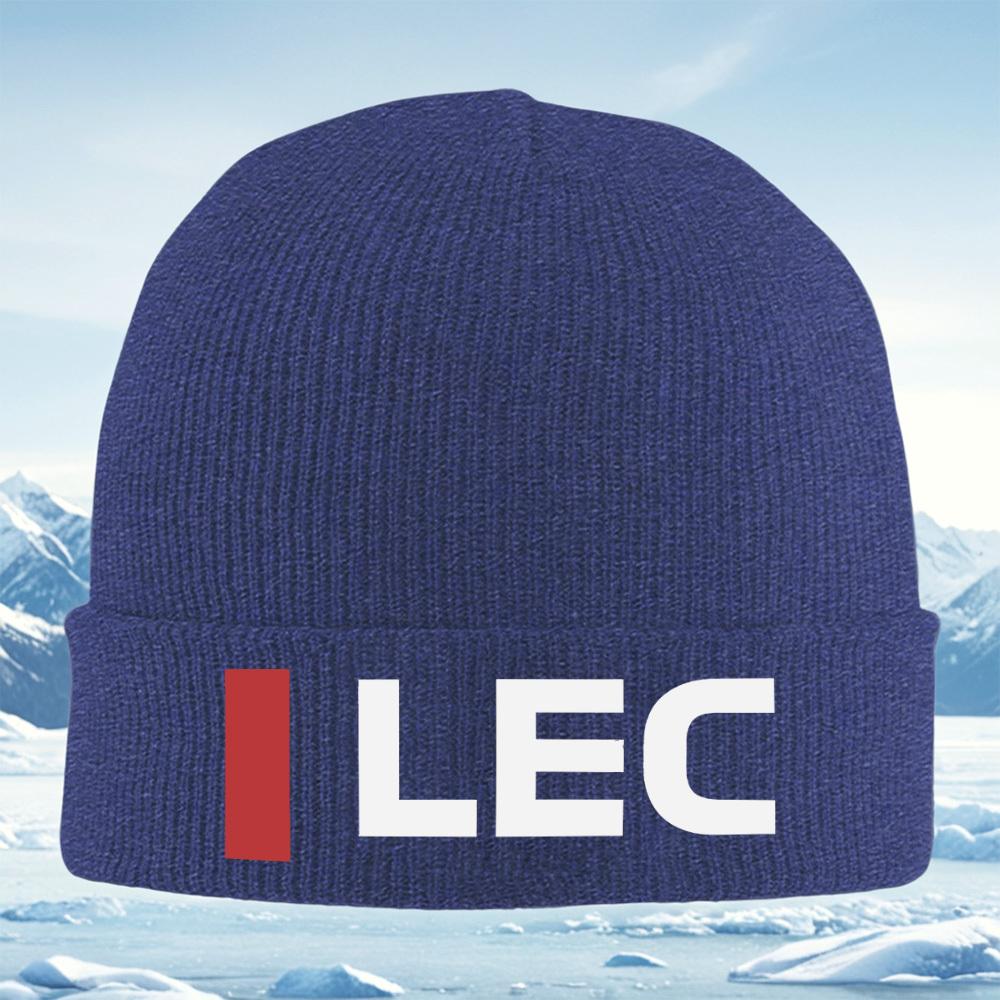 Red rectangle and white letters LEC Men Women Unisex Knitted Hat Beanie Pullover Cap Winter Thermal Warm Christmas Outdoor Cycli