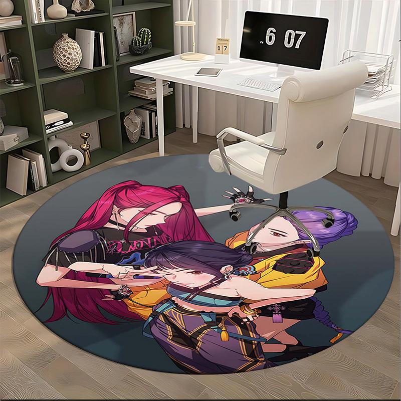 1pc Anime Design Round Carpet - Office Chair Mat for Fans of "The Three Characters" with Cool "LADY NINJA" Print