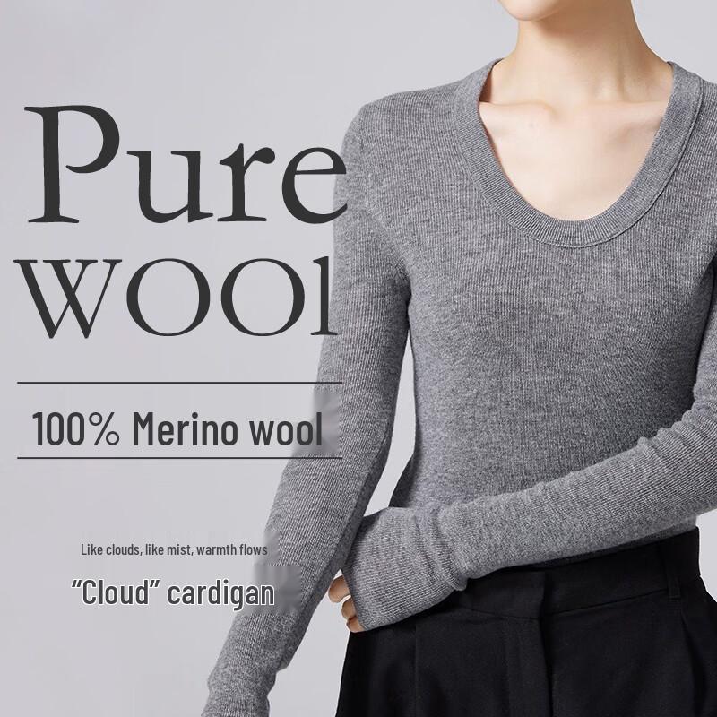 Fengxun Women's 100% Pure Wool Slim Fit Long Sleeve U-Neck Sweater