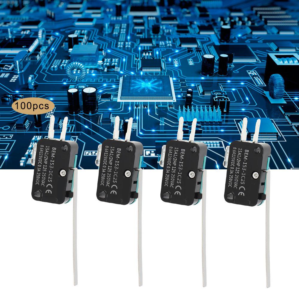 100pcs BEM Micro Switch 250VAC 15A Microswitch Self‑Reset Working Mode for Electronic