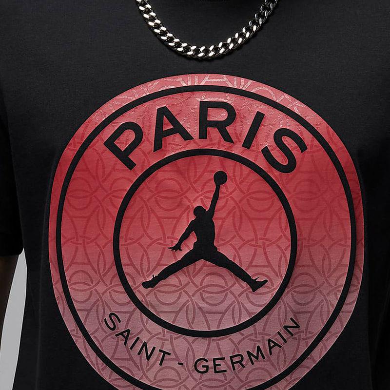 Jordan Paris Saint Germain Удобная модная футболка с круглым вырезом и коротким рукавом для мужчин, черная FV7729045