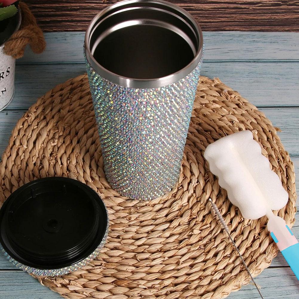 Insulated Straw Tumbler Stainless Steel Rhinestone Cup 24 Hour Hot Cold Water Coffee Drinkware For Office Travel Gym Accessories