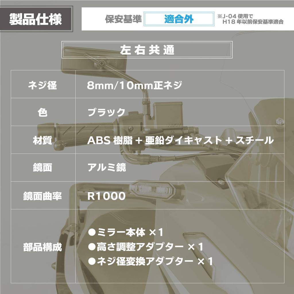 Tanax AVA-104-10 Motorcycle Mirror, Napoleon Litra Mirror, Black, Left and Right Common 0.4 inches (10 mm), Positive Screw, 1 Piece