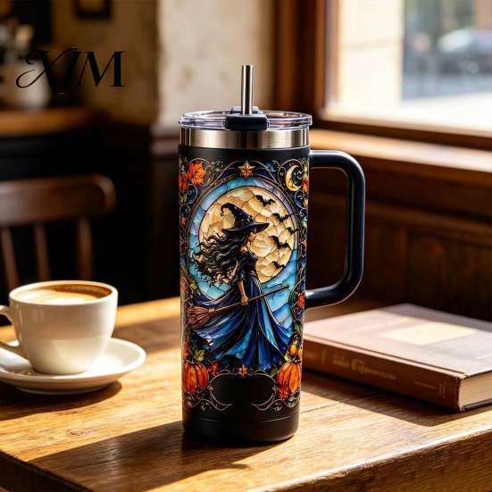 Travel Coffee Mug with Lid 40oz Witch Tumbler, Halloween Gothic Stainless Steel Cup Reusable Insulated Metal Tumbler Handle, Cup, Gifts for