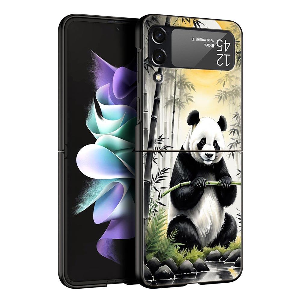 Baby Panda Hard PC Phone Case For Samsung Galaxy Z Flip 7 6 5 4 Black Cover For Galaxy Z Flip 3 Foldable Fundas Shell Capas Bags