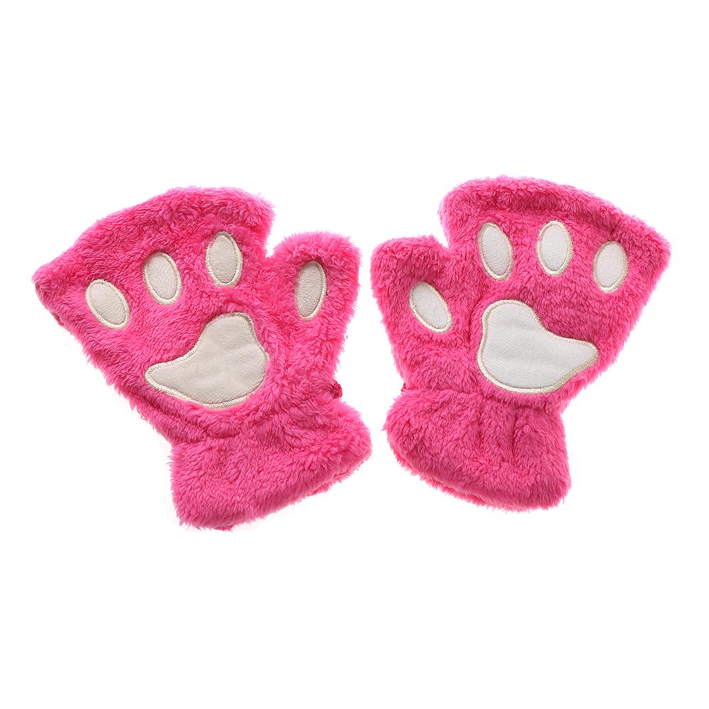 14Colors Girl Winter Warm Fluffy Plush Gloves Fingerless Bear Cat Paw