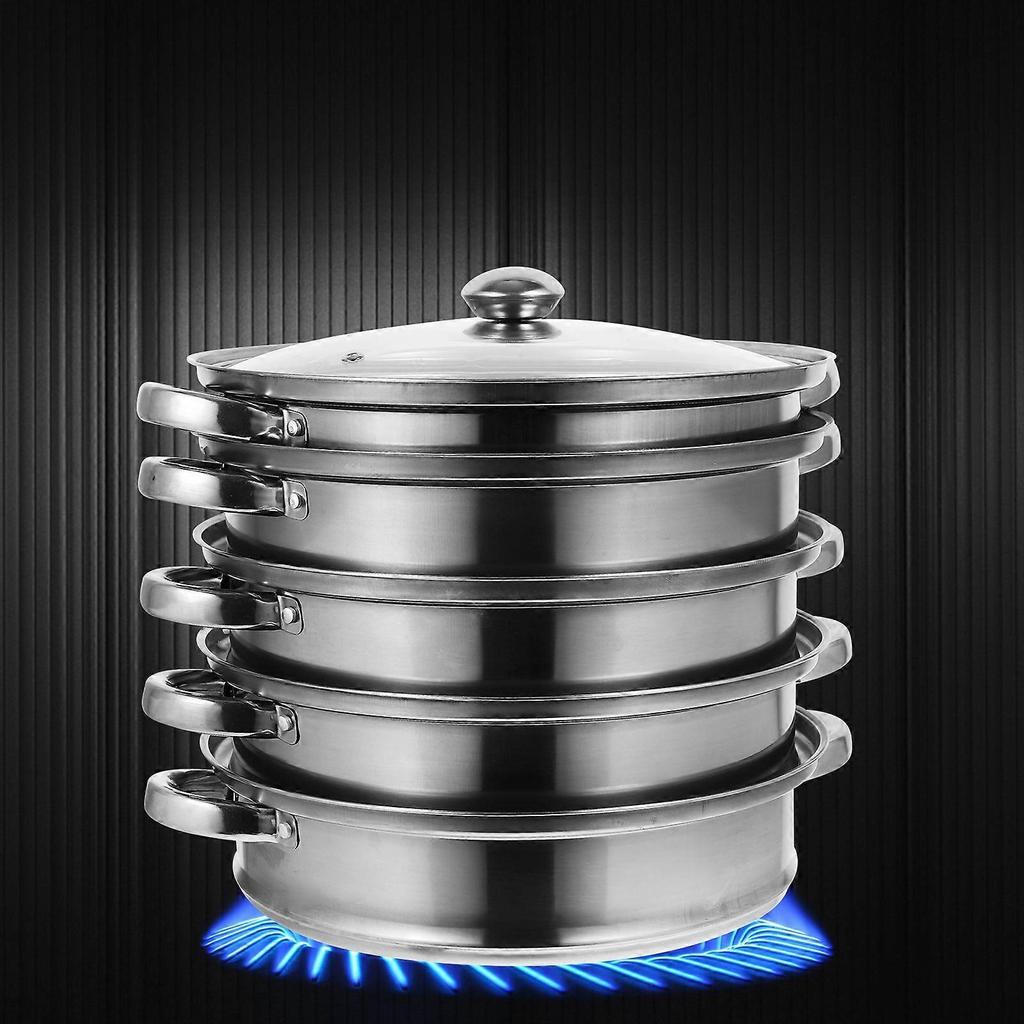 Stainless Steel Steamer Multifunctional Stockpot Practical Soup Pot Silver (5 Layers)