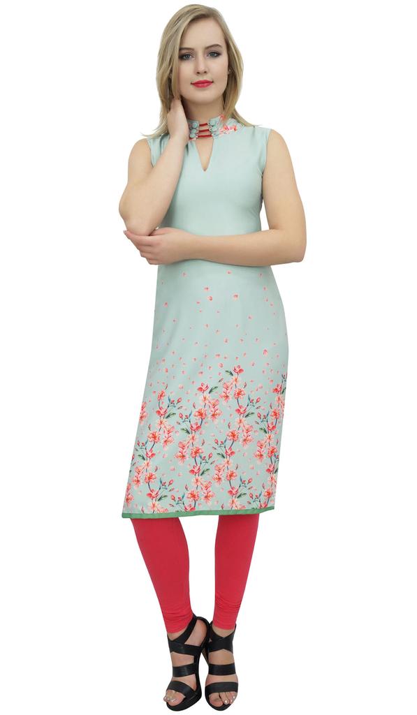 Bimba Women's Sleeveless Black Floral Printed Tunic Designer Kurta Kurti-10