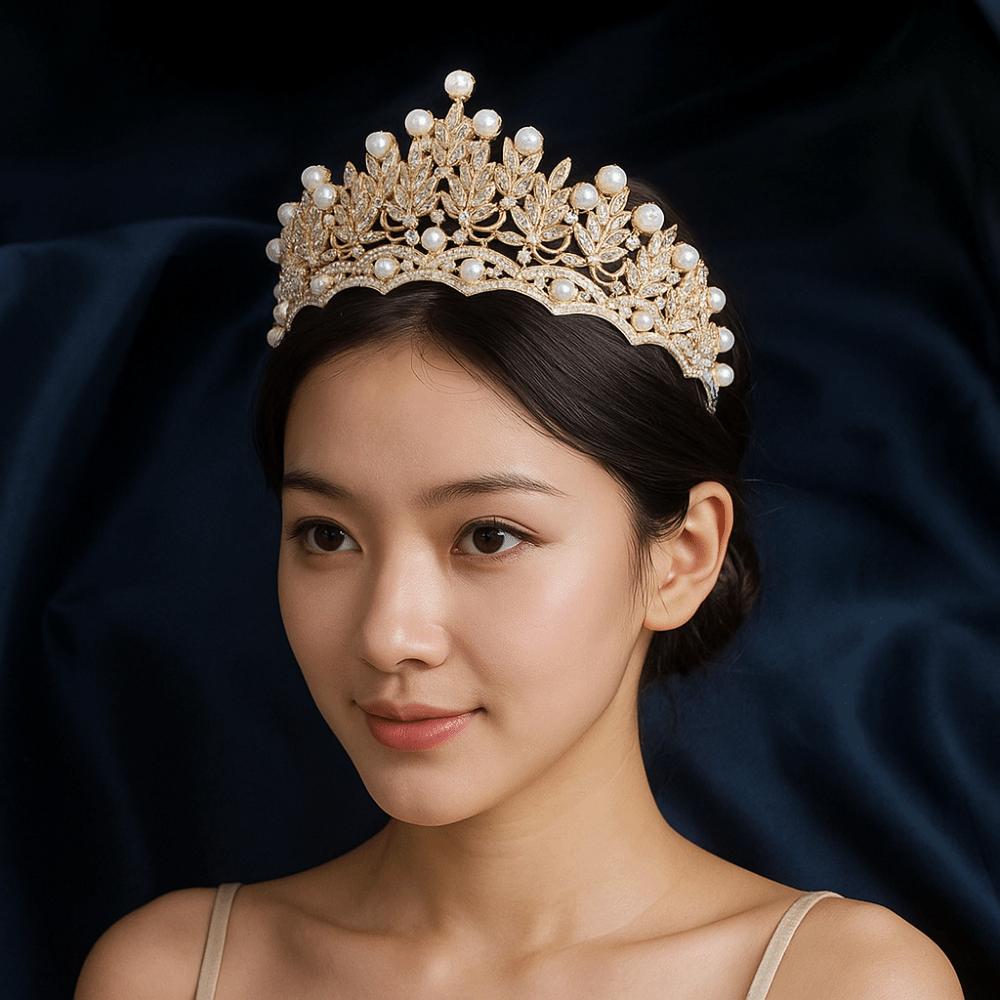 Gold Rhinestone Tiara Fairy Pearl Tiaras Elegant Bride Crown Photography prop