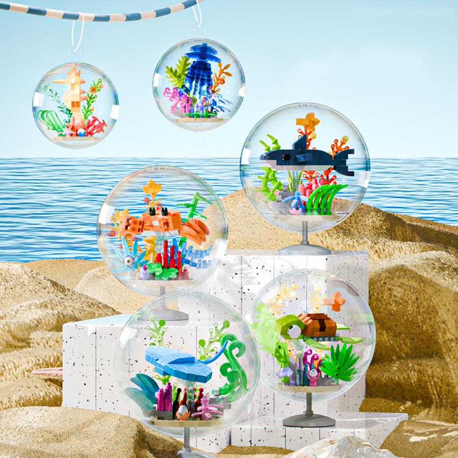New Design Ocean Ball Pendant Educational Toys Micro Building Blocks Animals Models Kids Toys Creative Ornaments