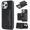 For iPhone 15 Pro Kickstand Case Bi-fold Card Bag PU Leather Coated TPU Cover Compatible with MagSafe