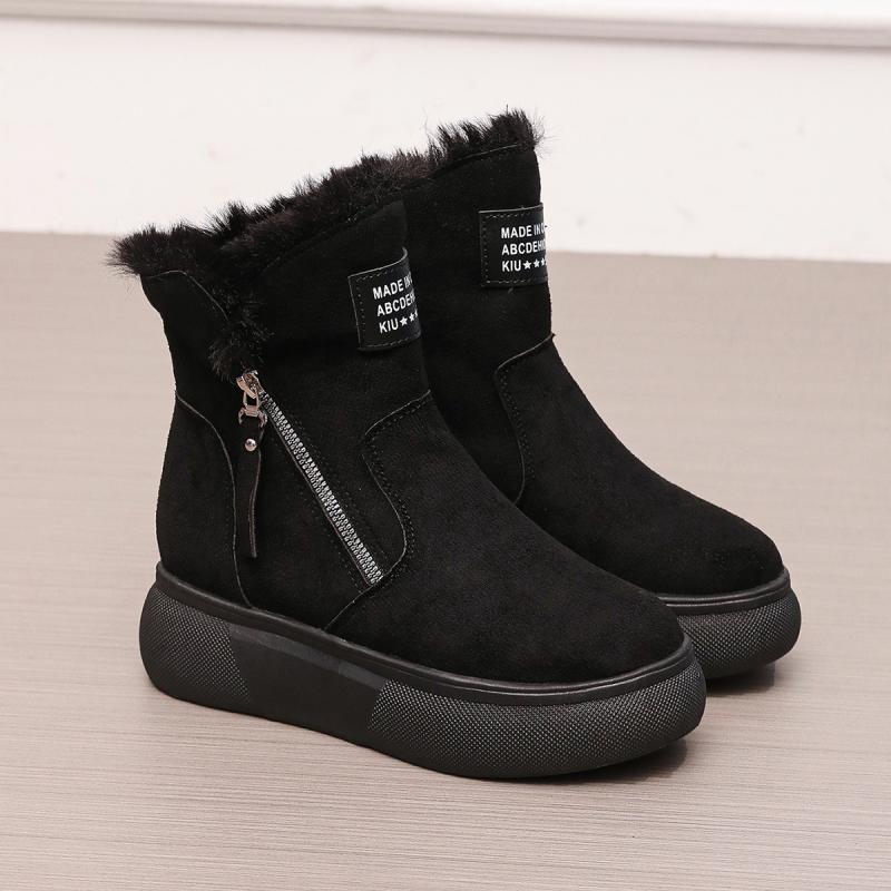 Chunky Platform Wedge Heel Furry Ankle Boots Women 2025 Winter Side Zip Thick Bottom Fluffy Fur Snow Boots Warm Plush Suede Shoe