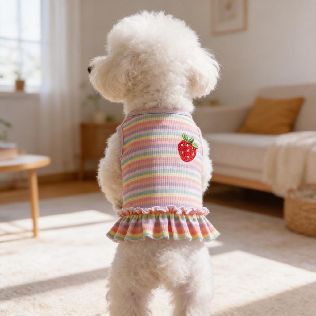 New Rainbow Striped Pet Dog Cat Summer Ins Thin Clothes Bubble Sleeve Vest Princess Style Skirt