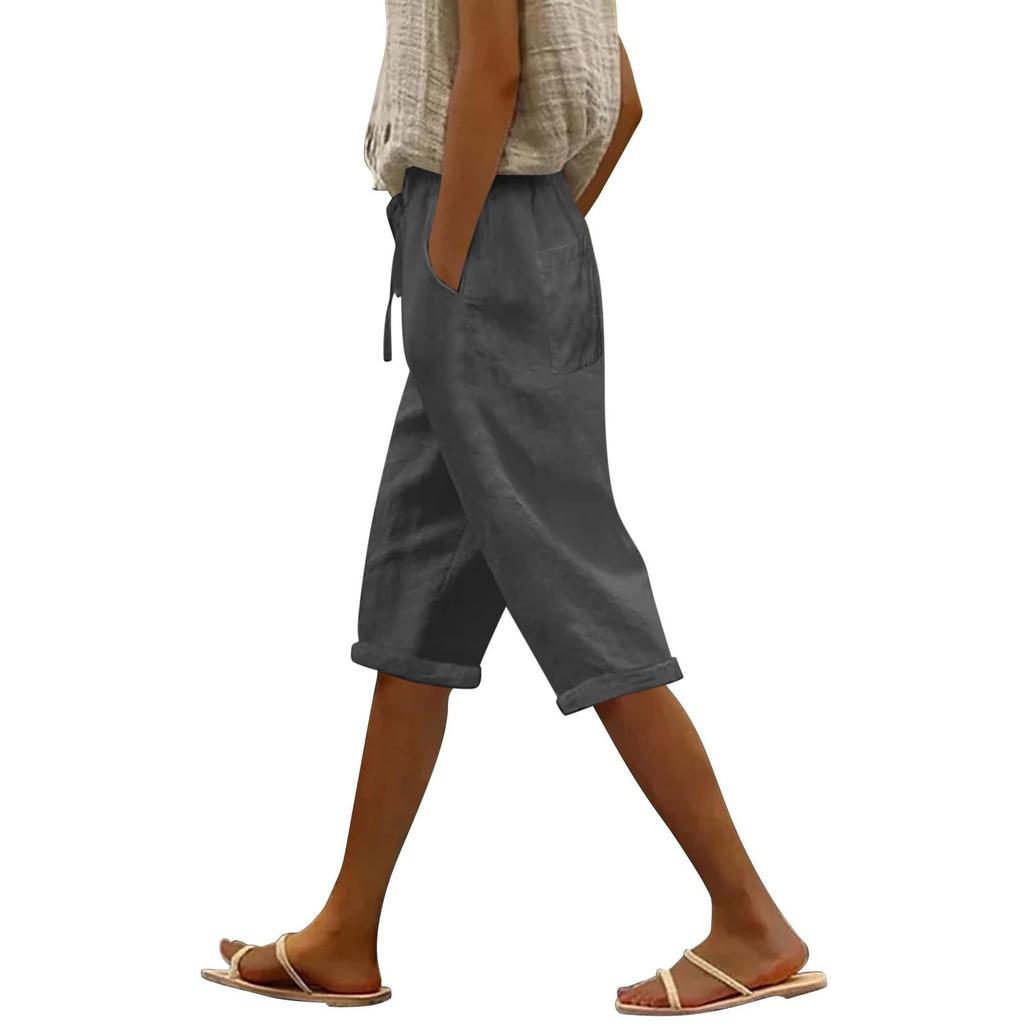 Женские модные повседневные свободные однотонные брюки спереди и сзади с карманами 7/10 Брюки