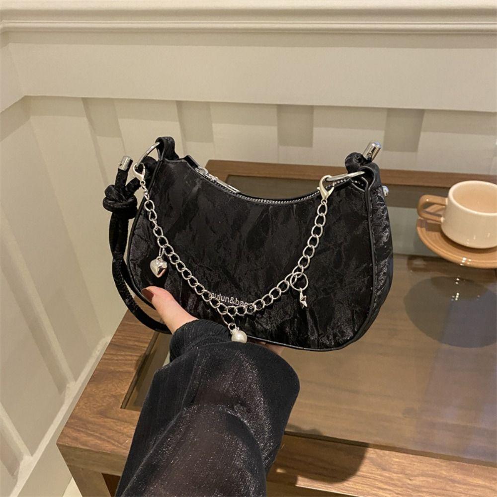 Metal Chain Simple Crossbody Bag Korean Style Shoulder Bag Portable Hobos Handbag  Shopping