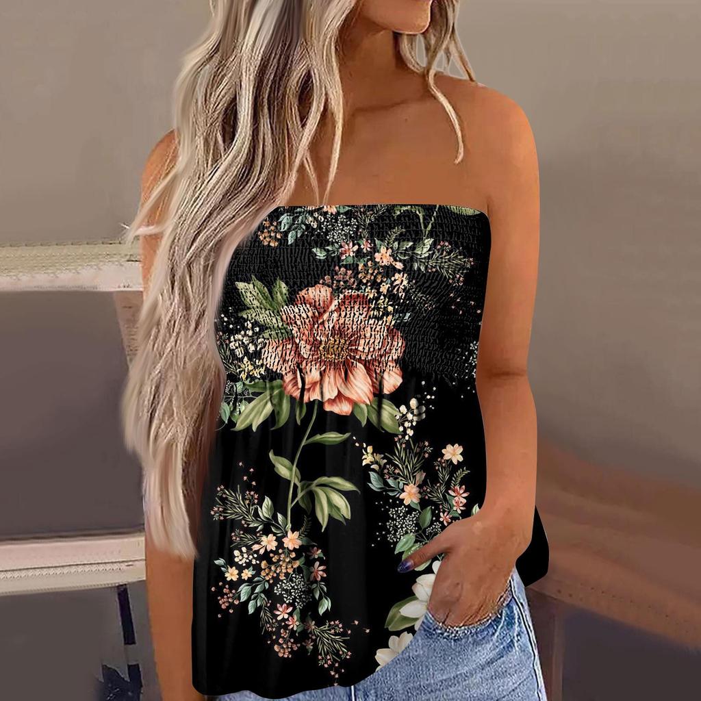 2024 топы для женщин, милая сексуальная футболка без рукавов с открытыми плечами и цветочным принтом