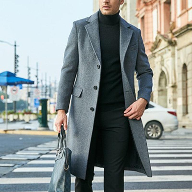 Men Coat Retro Functional Button-breasted Long Sleeve Winter Jacket with Large Pockets for Outdoor Office