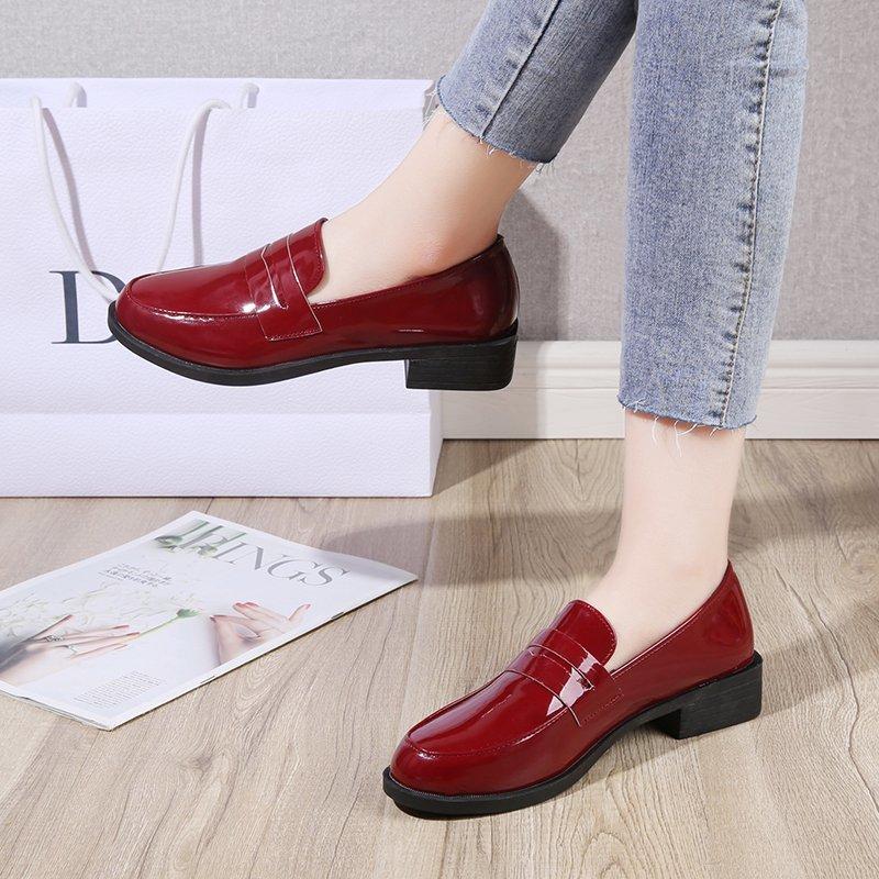 Модная женская обувь, оксфорды с круглым носком, на среднем каблуке, женские повседневные туфли из лакированной кожи без шнуровки, женские большие размеры